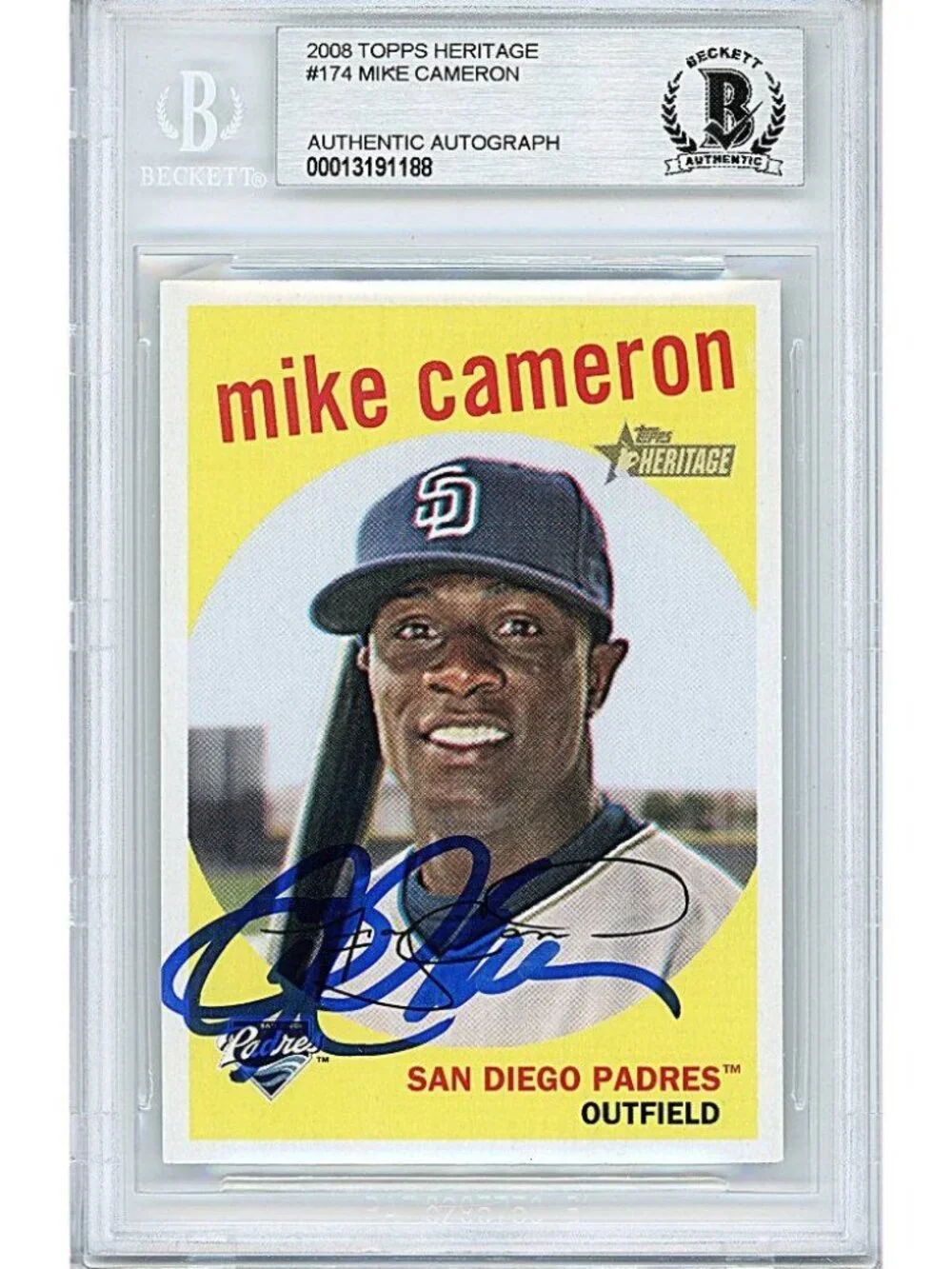 Mike Cameron Padres Signed 2008 Topps Heritage Baseball Card Beckett Autographed